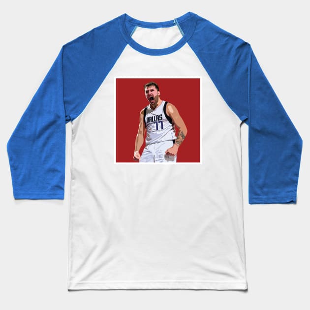 Luka Doncic Celebration Portrait Baseball T-Shirt by rattraptees